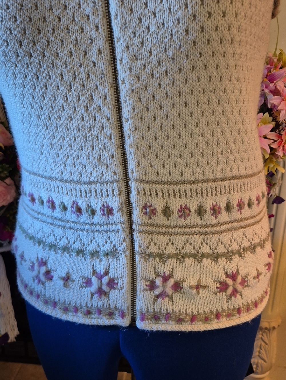 Woolrich Womens Floral Knit Full Zip Sweater Vest. Sz.L.(#2013D) vintage 90's. - Picture 2 of 16